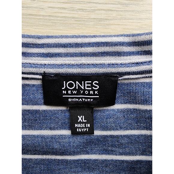 TOP/JONES NEW YORK-Blue Denim and Gray Color-Long Sleeves-Stripes-Size X Large - Picture 6 of 14